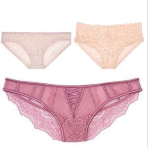 Victoria's Secret Lace Panty Trio - Pink, Cream, and Tan